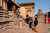 The great Chola temples of Tamil Nadu - The Brihadishwara Temple of Thanjavur. Balustraded stairways of the Subrahmanya Shrine in the northwest corner of the temple courtyard. 
